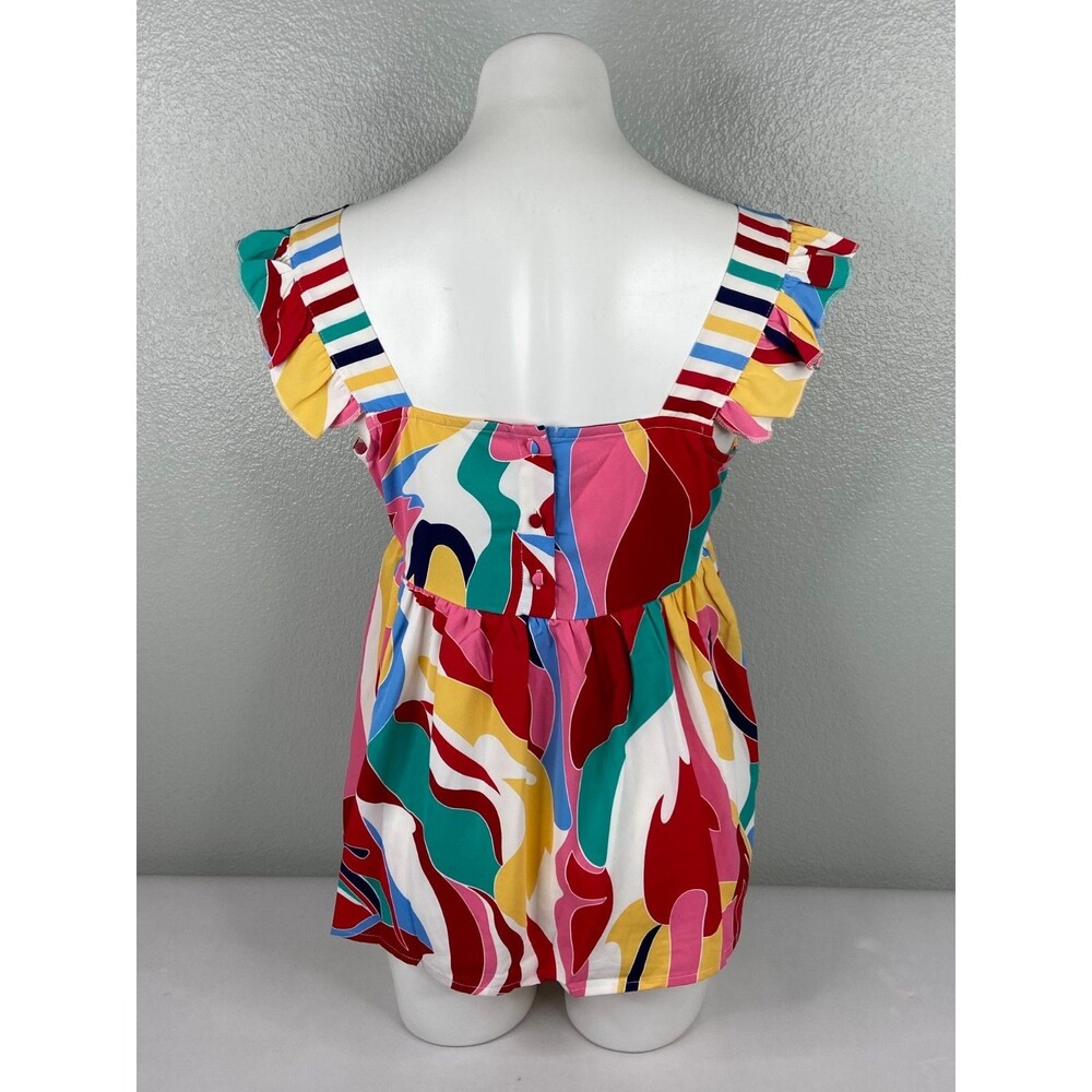 Women Small Abstract Babydoll Top Bright Multi Color Boho Casual NWT - Picture 5 of 9